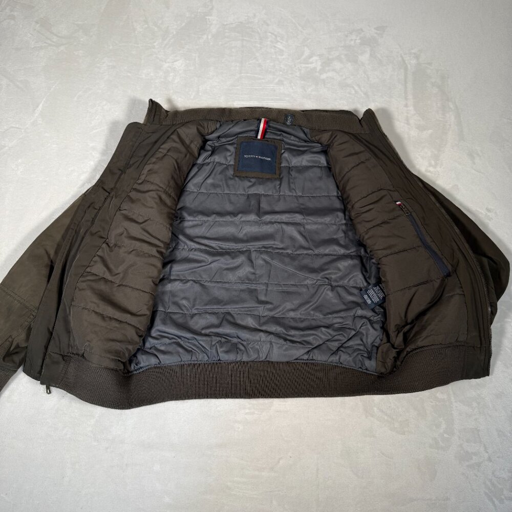 Tommy Hilfiger Bomber Jacket Men Size S Brown Pockets Full Zip Performance Coat - Picture 6 of 13
